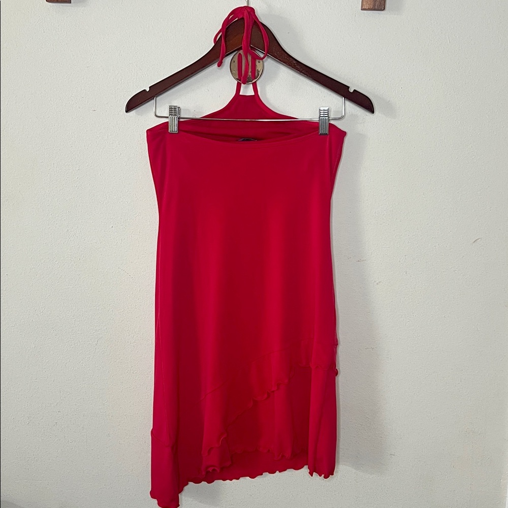 Moda International Halter Dress Red Asymmetrical Ruffle Party Boho Sz Small - Picture 2 of 14